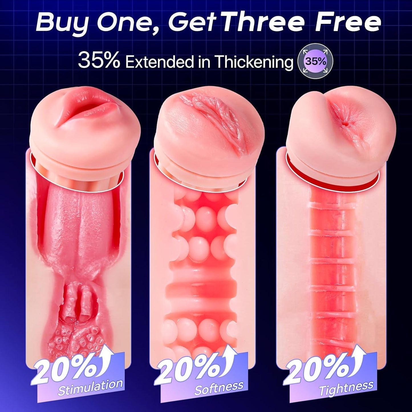 PrismSync AI Sincronización Vagina de Bolsillo 3 Fundas 9 Succión 9 Vibración