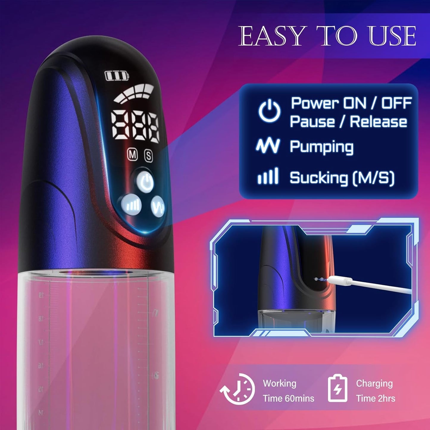 HydraFlux Penis Pump 4 Pressure & Suction Modes