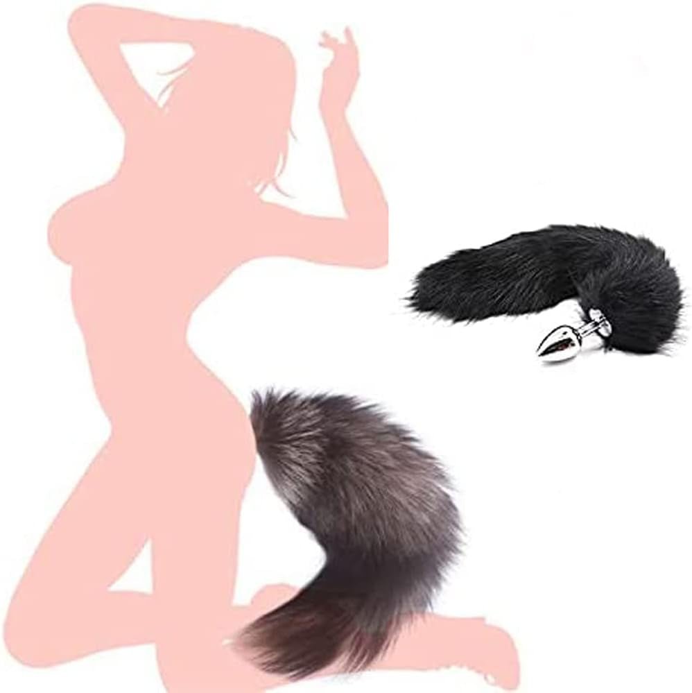 Tapón anal de acero ObsidianTail Black Fox Tail 18"