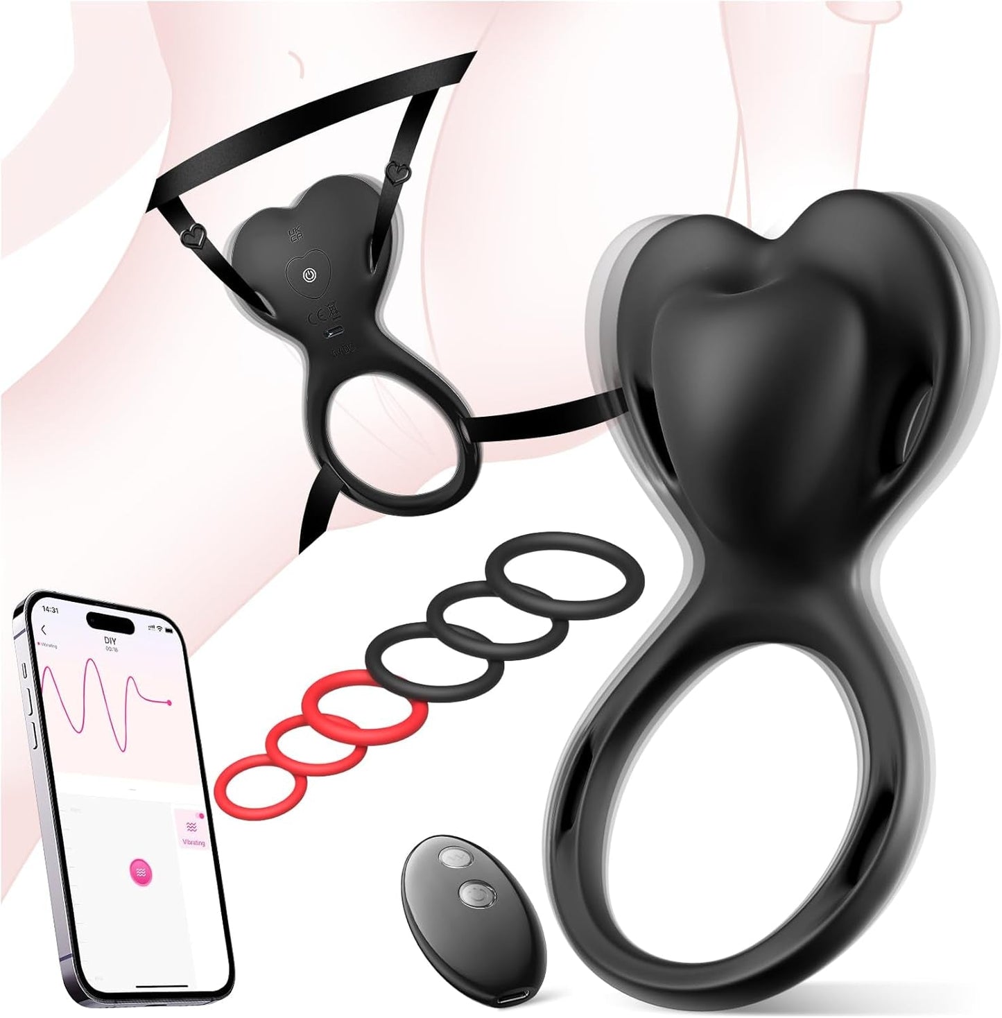 FlexSyncX Anillo para Pene Estimulador Clitoriano Portátil con Aplicación, 10 Modos