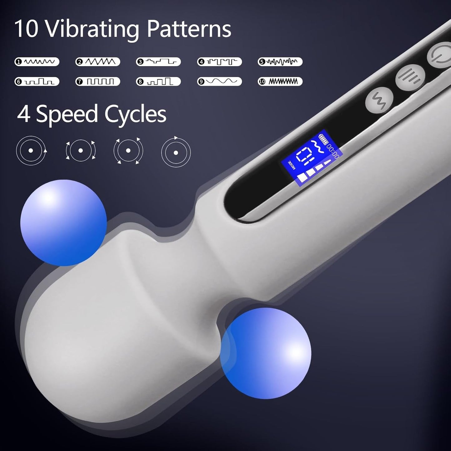 SteelAura Vibrador de Varita de 12" con Pantalla LCD, 10 Modos, Resistente al Agua