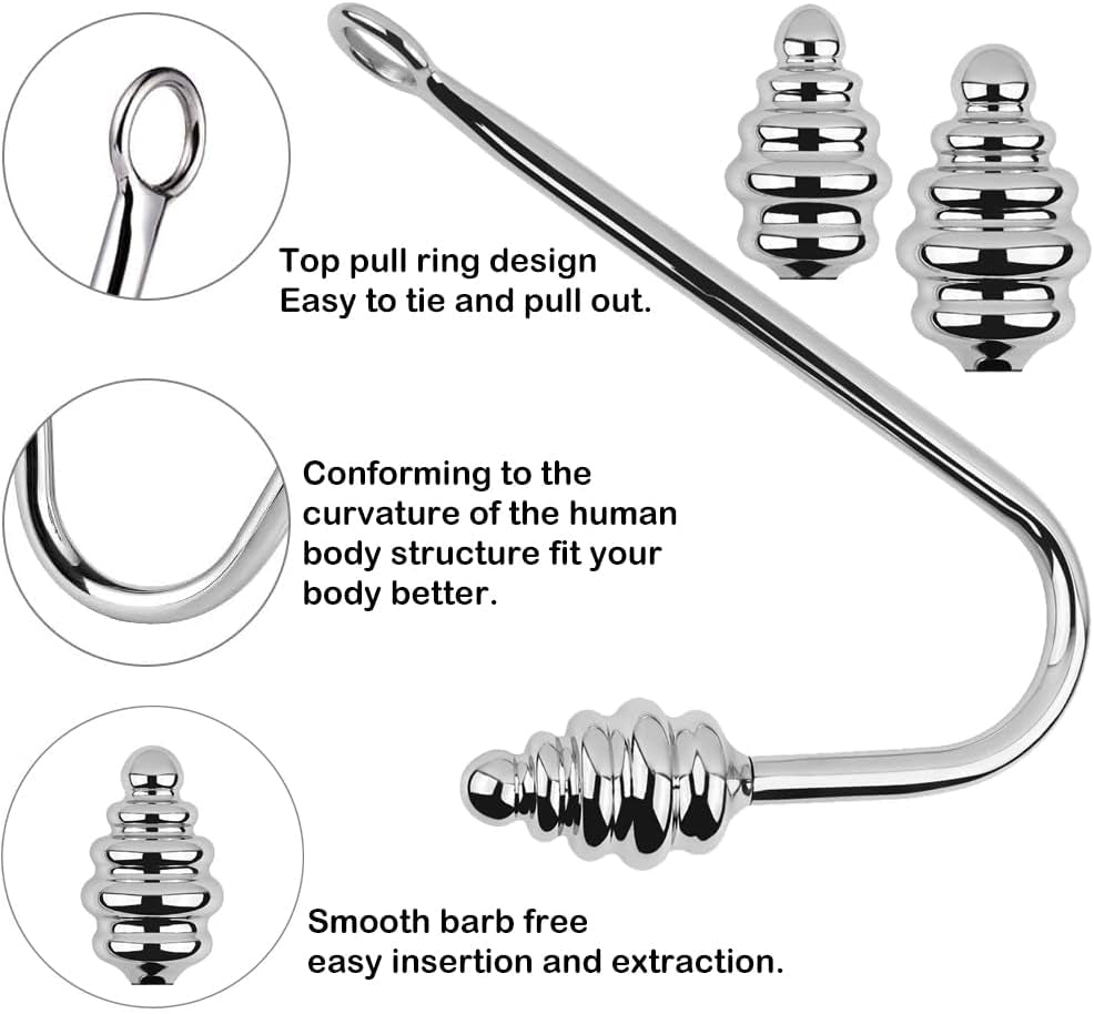 SpiralSteel Gancho anal de acero inoxidable en espiral 3 bolas
