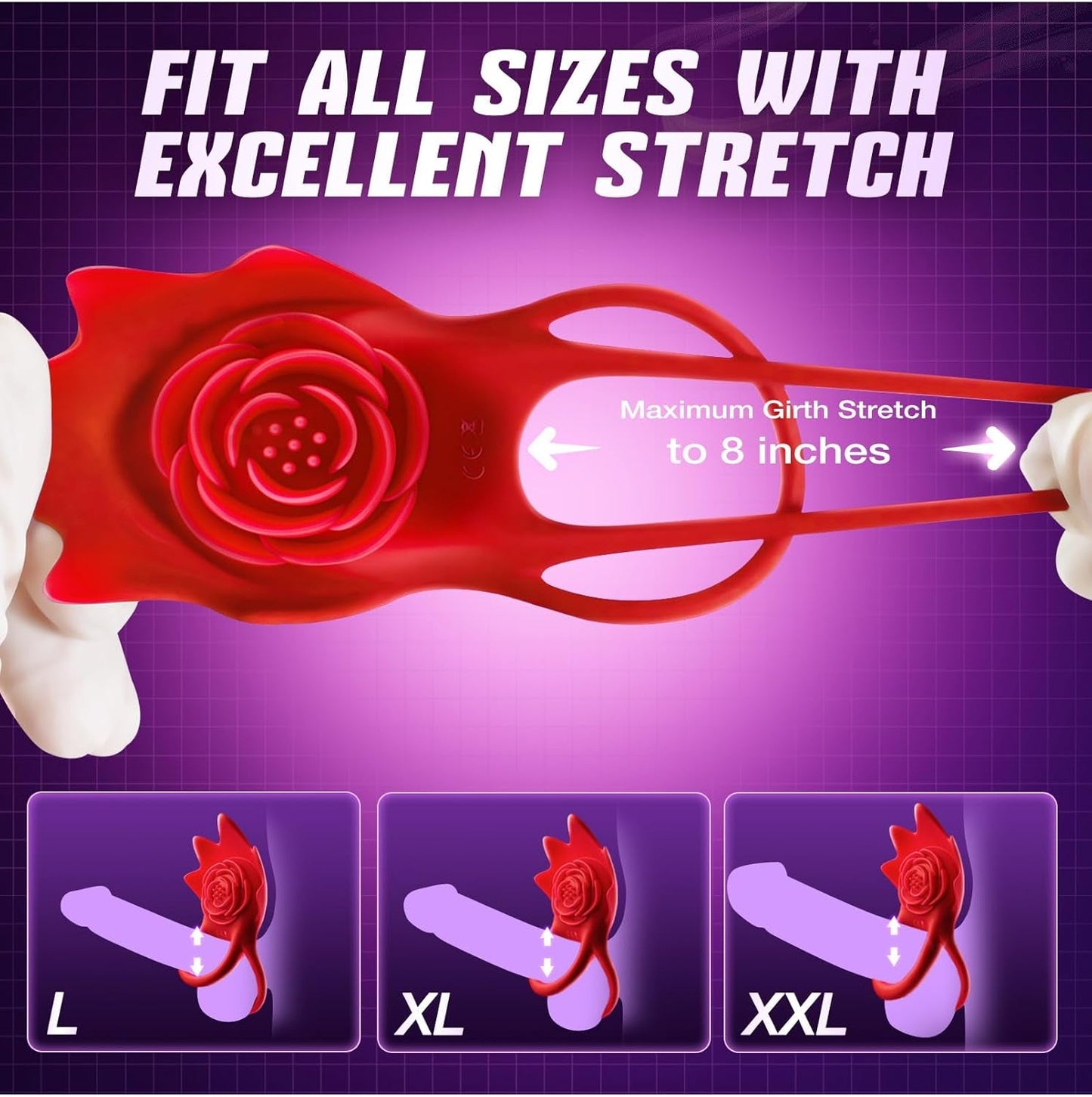 Anillo para el pene con control de aplicación y estimulador de clítoris PetalSync Rose AI, 9 modos
