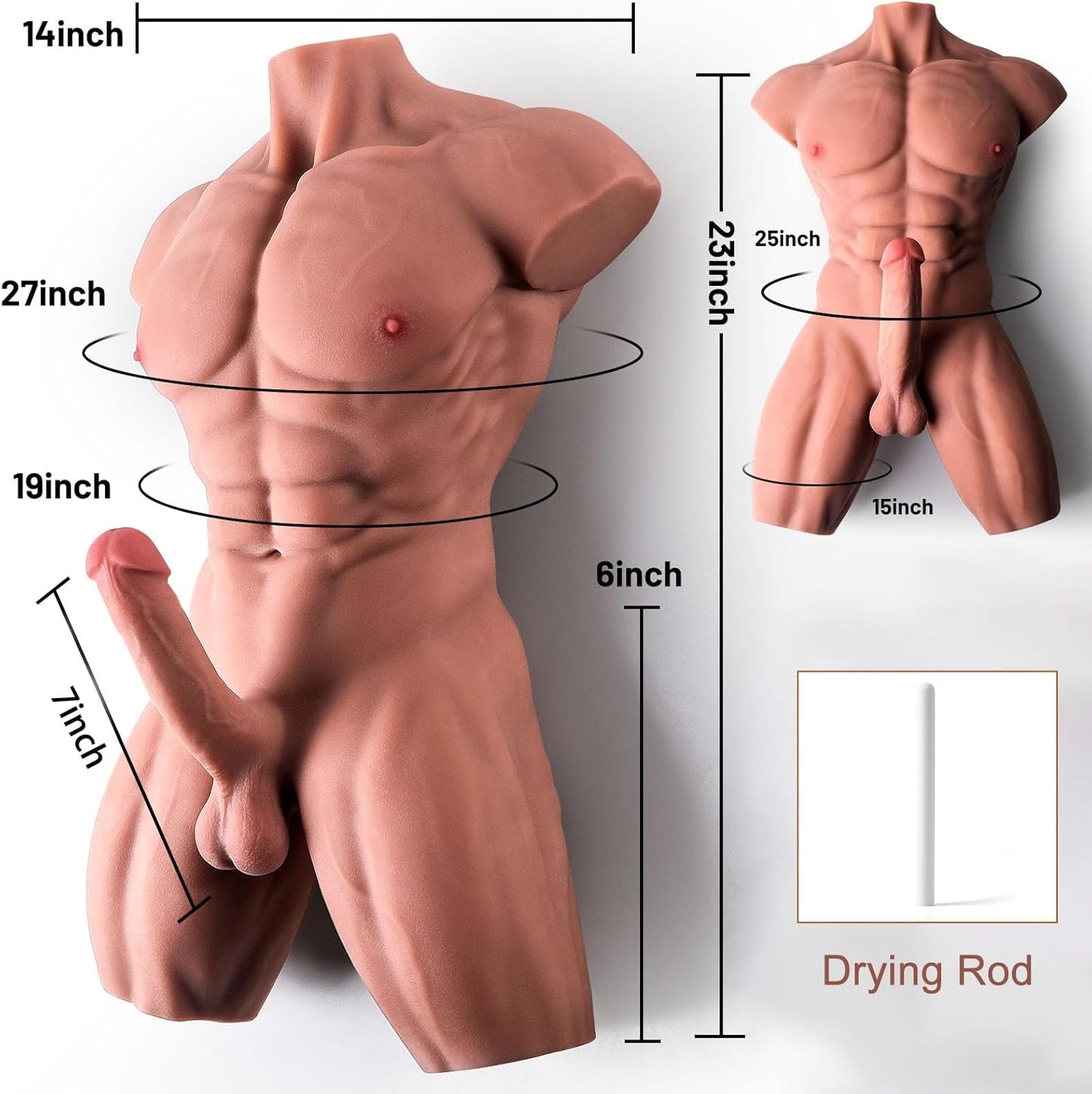 SteelCore Muñeco sexual masculino Torso Dildo flexible de 7 pulgadas y 12,7 kg