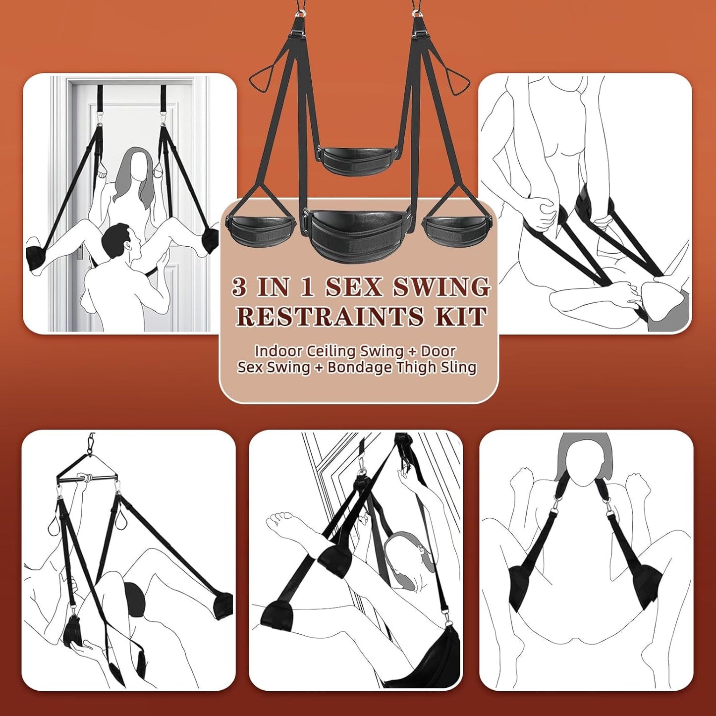 Kit de columpio sexual TriVanta 360° para techo y puerta