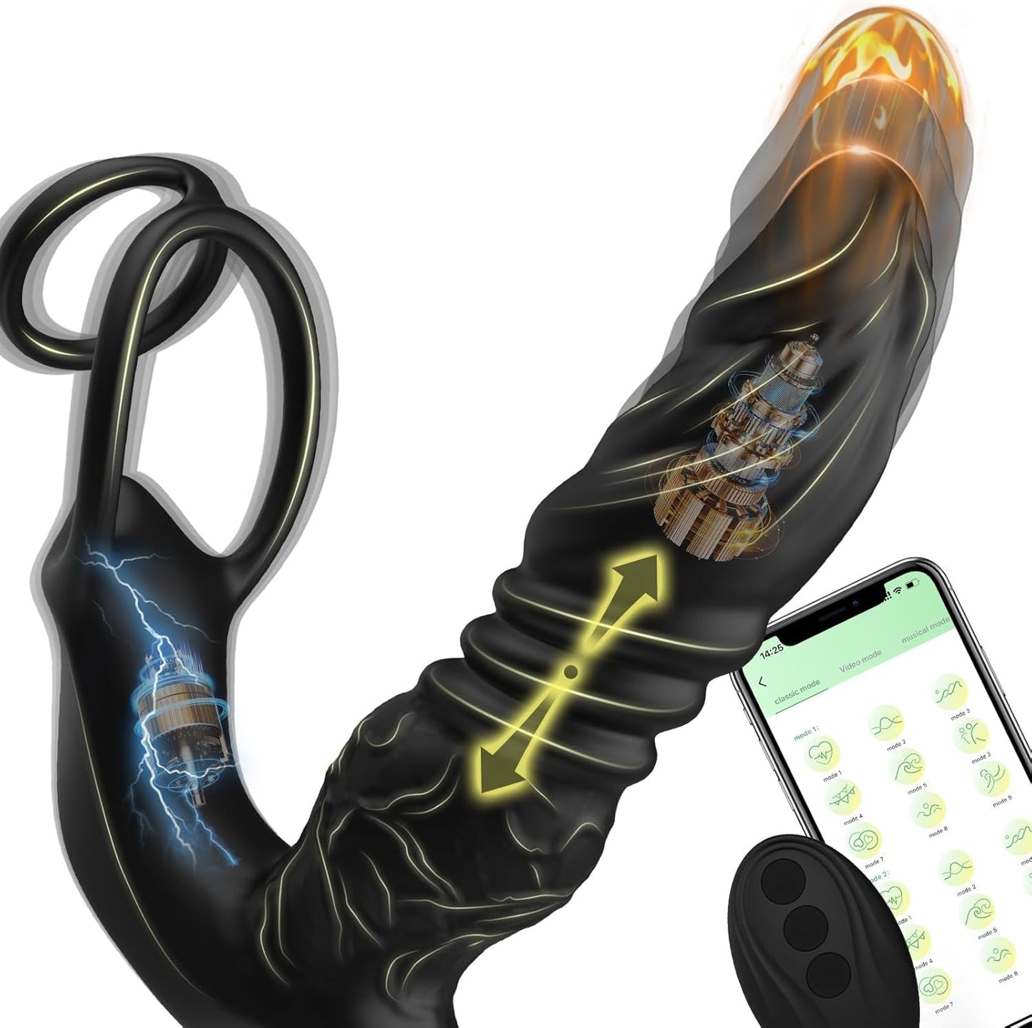 MaxThrust Masajeador prostático vibratorio con anillo para el pene y control remoto por aplicación