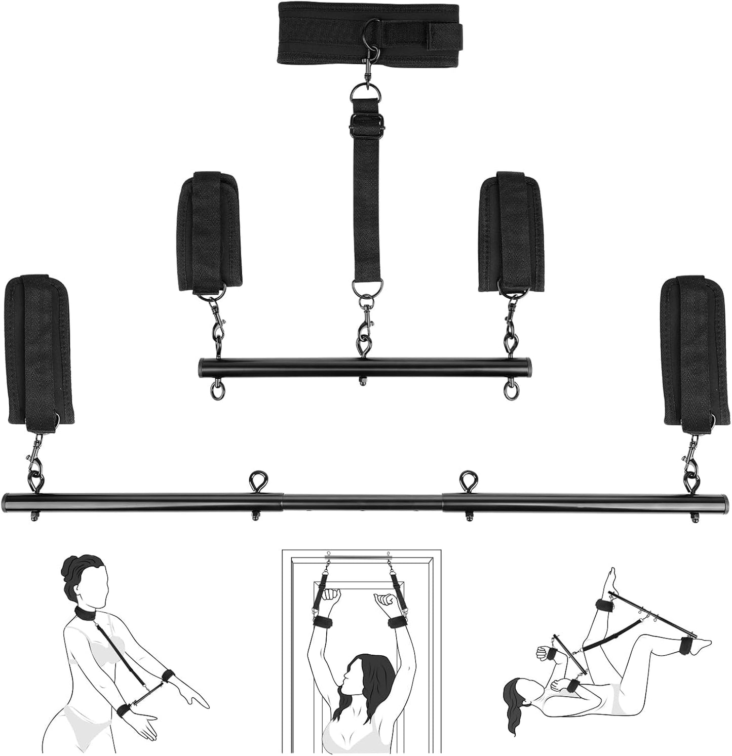 Kit BDSM FeatherLock de barra espaciadora para esposas de plumas