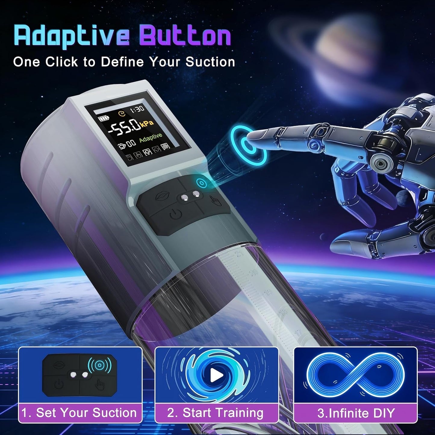 AdaptiX Bomba para pene 6 modos LCD adaptable