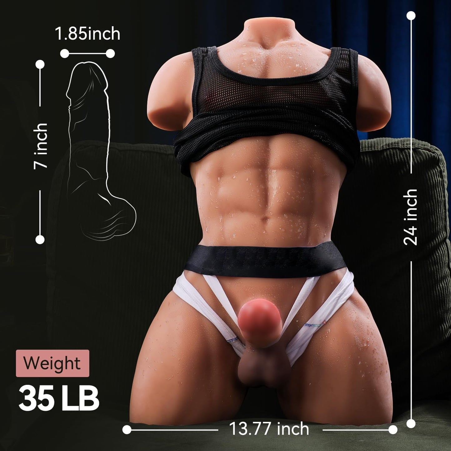 DominexCurve Muñeco Sexual Masculino de 35LB con Torso y Vibrador de 7 pulgadas