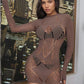Brown Seamless Geo Net Chemise