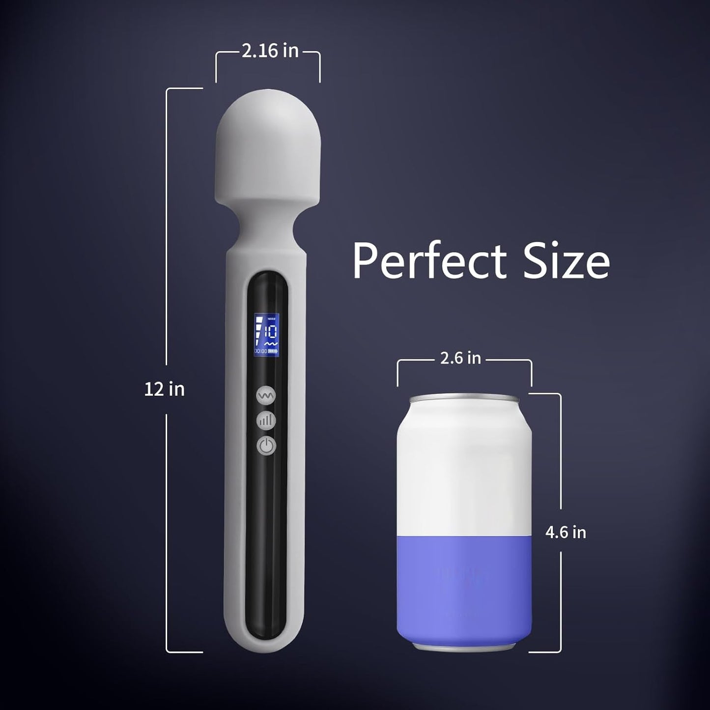 SteelAura Vibrador de Varita de 12" con Pantalla LCD, 10 Modos, Resistente al Agua