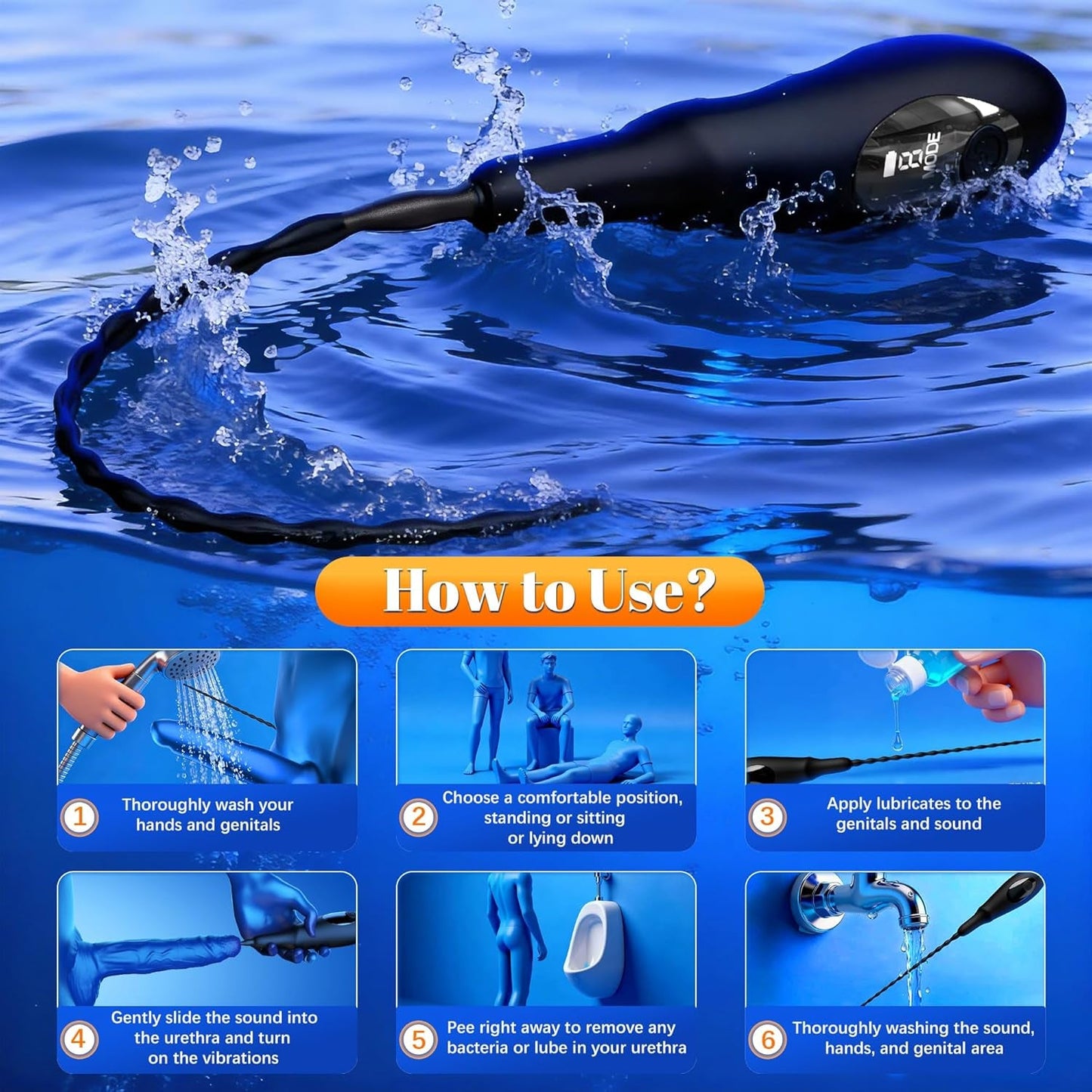 Sonda uretral vibratoria PulseSound con tapón para pene