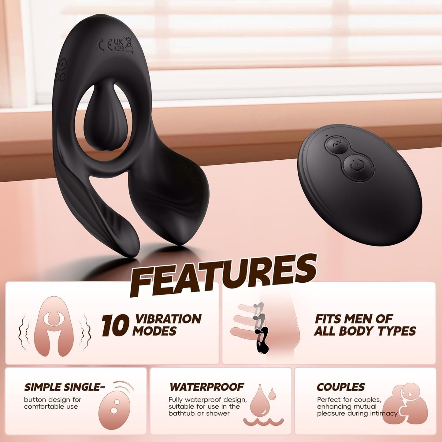 AxisRush Anillo vibrador para pene con 3 motores y estimulación del clítoris para parejas