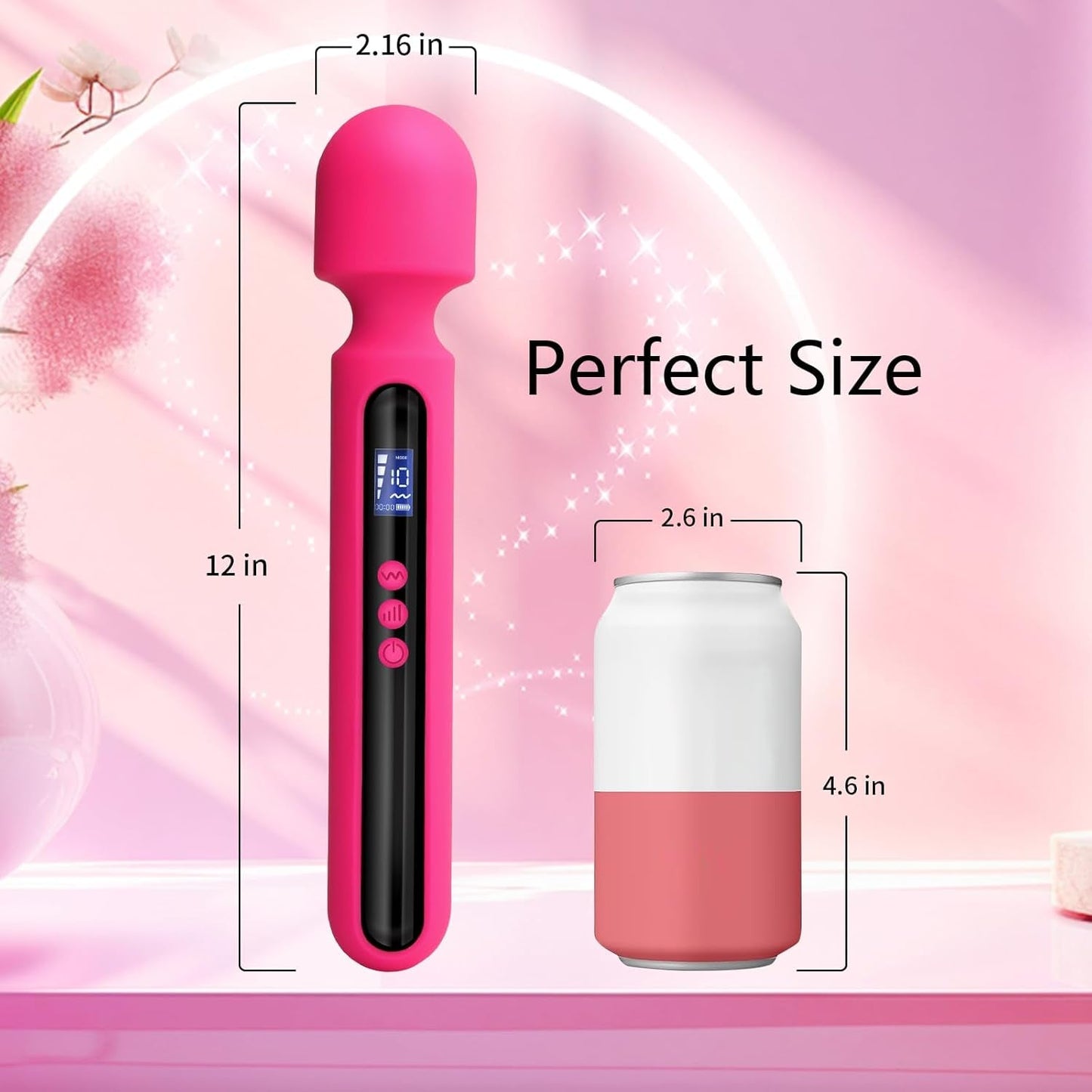 RoseCommand Vibrador de varita de 12" con pantalla LCD, 10 modos, resistente al agua