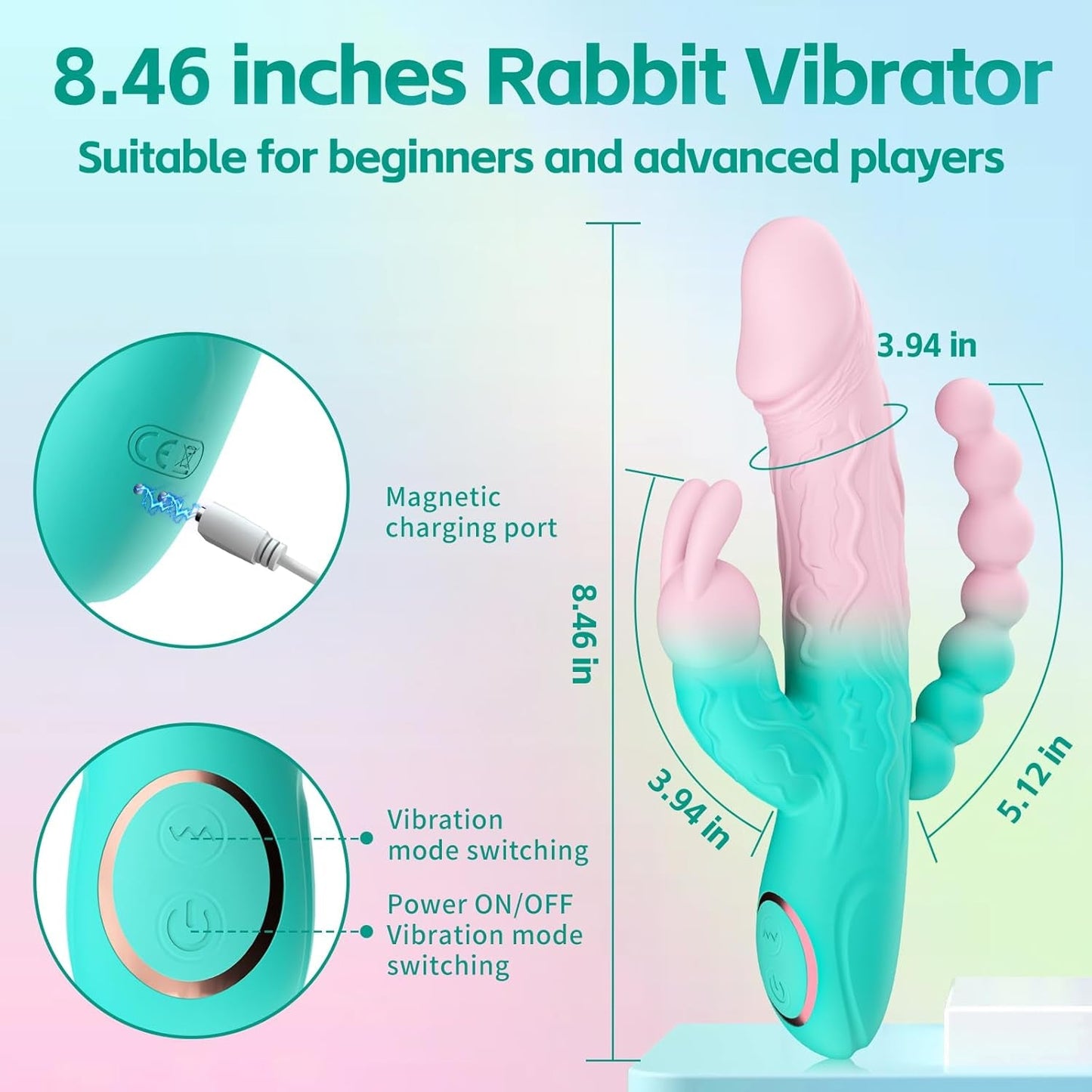 Vibrador de conejo 3 en 1 TriBloom con 20 modos y perlas, resistente al agua