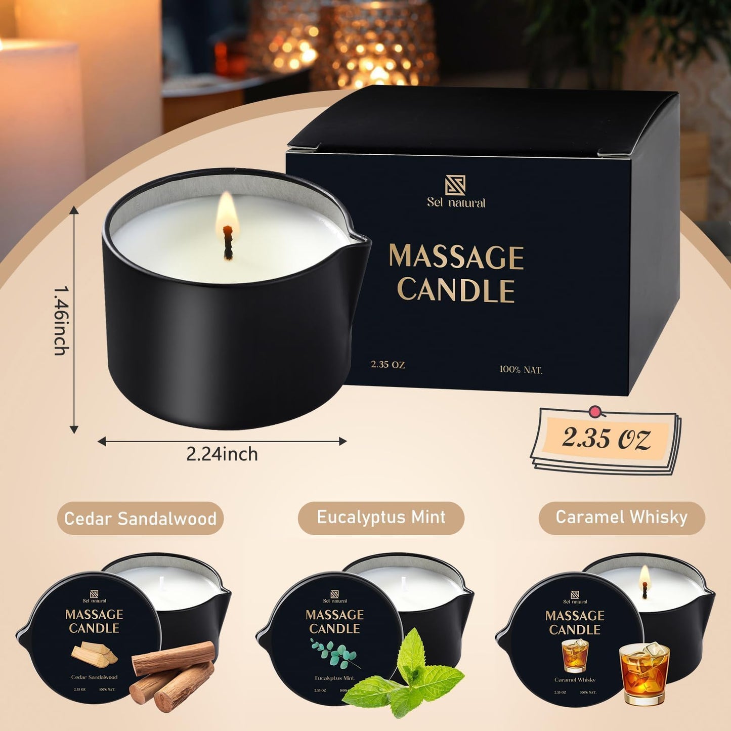 Paquete de 3 velas de masaje sensuales
