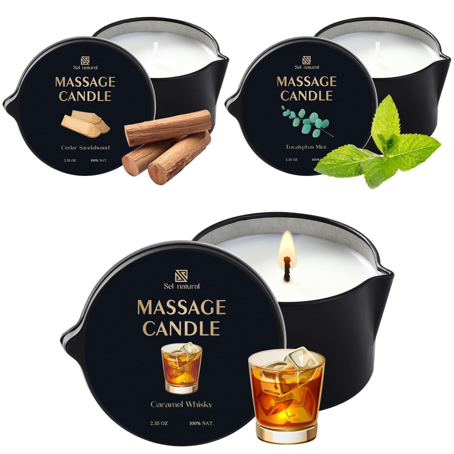 Paquete de 3 velas de masaje sensuales