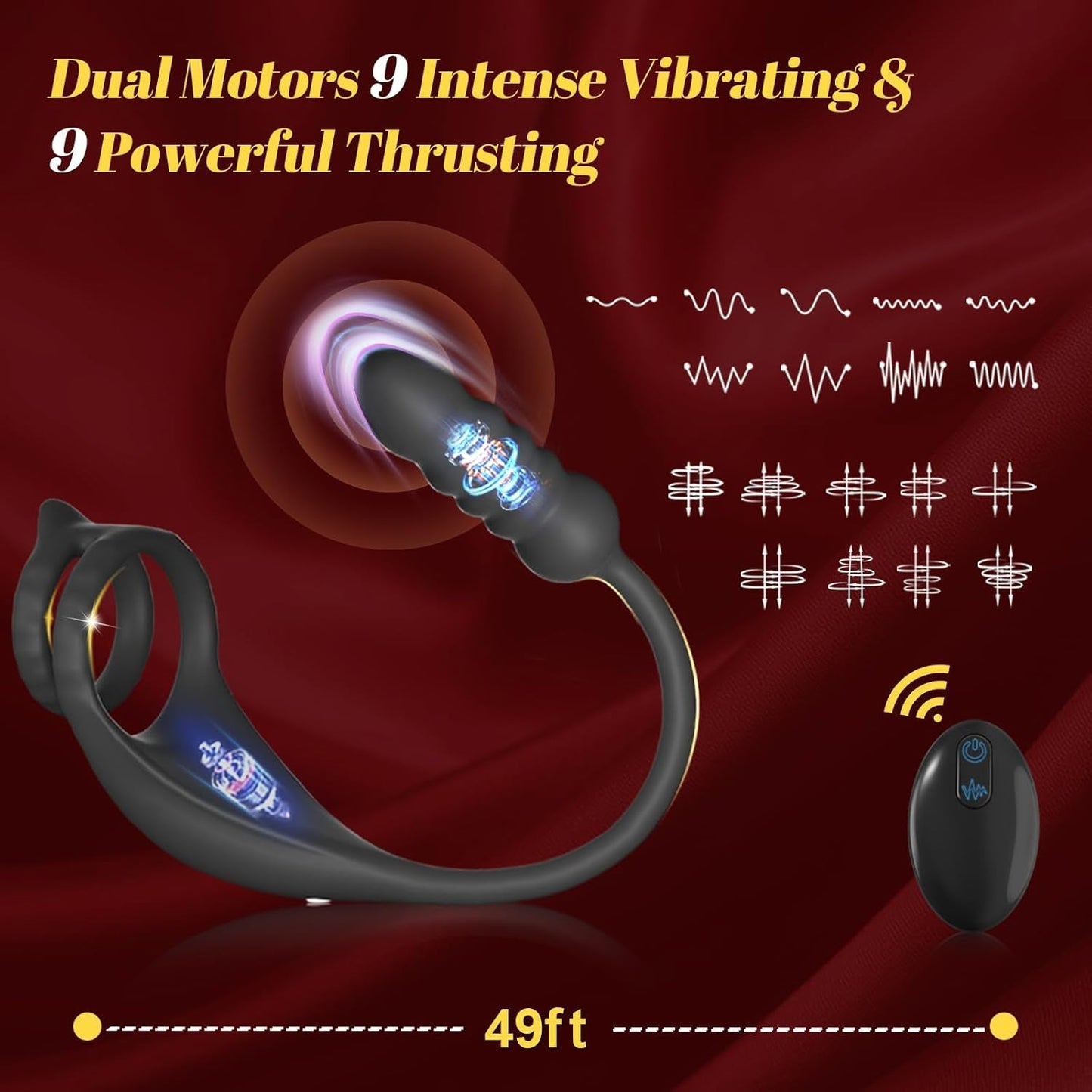 ThrustPulse Masajeador de Próstata Penetrante Anillo para el Pene Control Remoto 9 Modos