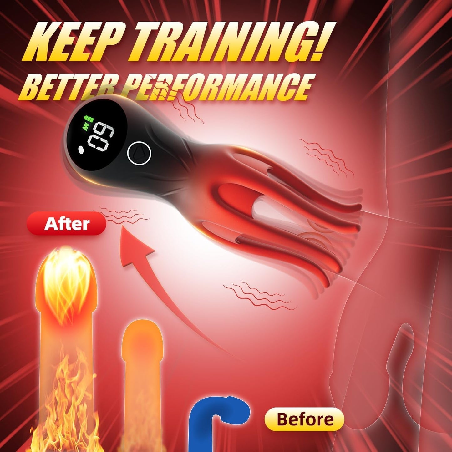 LumiTentacle Vibrador de entrenamiento masculino LED con 12 modos de tentáculo