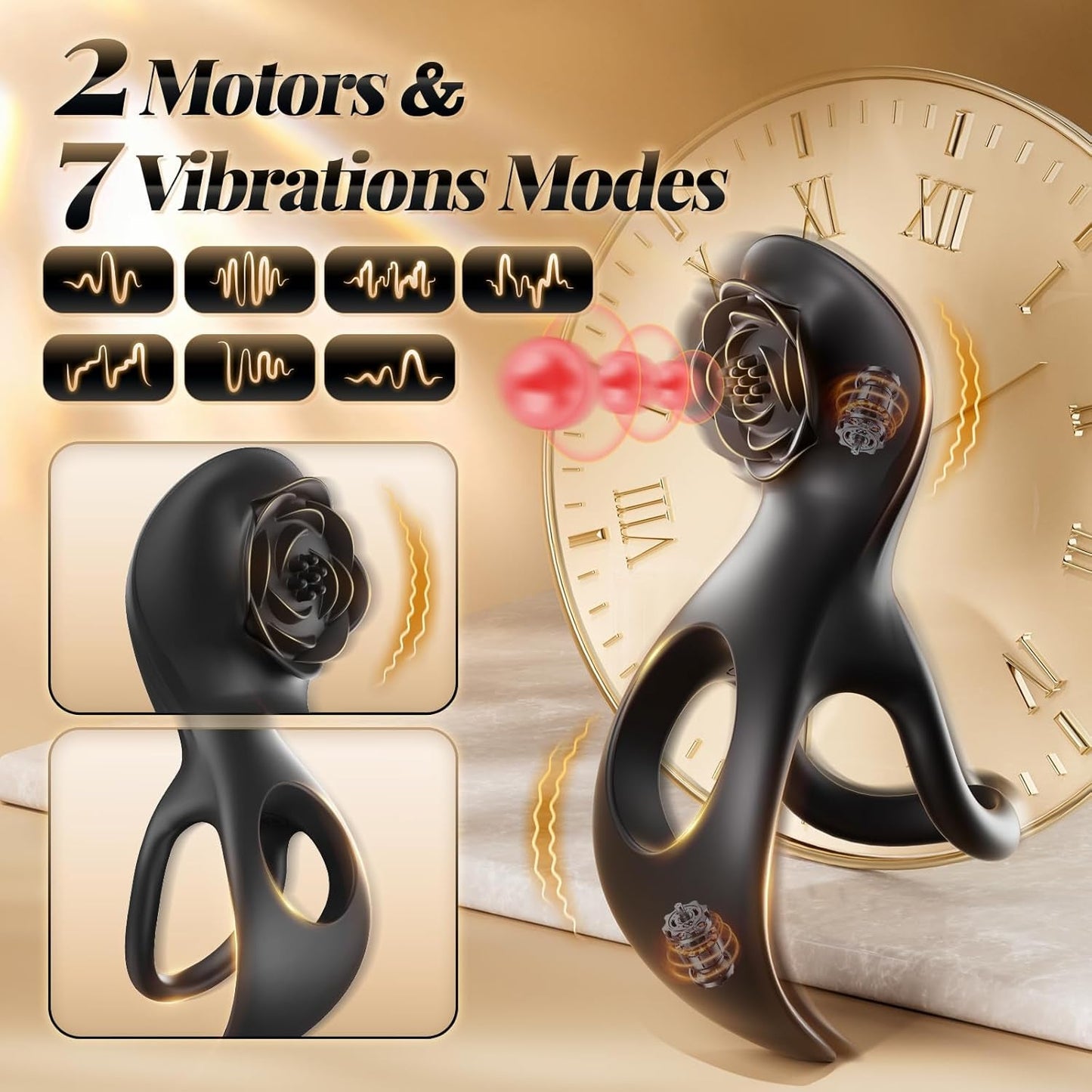 Anillo para pene con estimulador de clítoris a distancia NoirBloom Rose con 7 modos