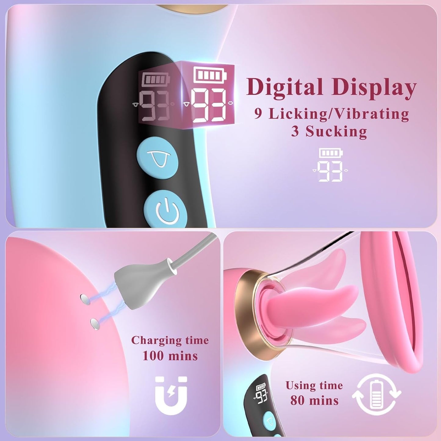 Vibrador de clítoris LumiVanta AI Rose Wand con pantalla LCD y aplicación, impermeable