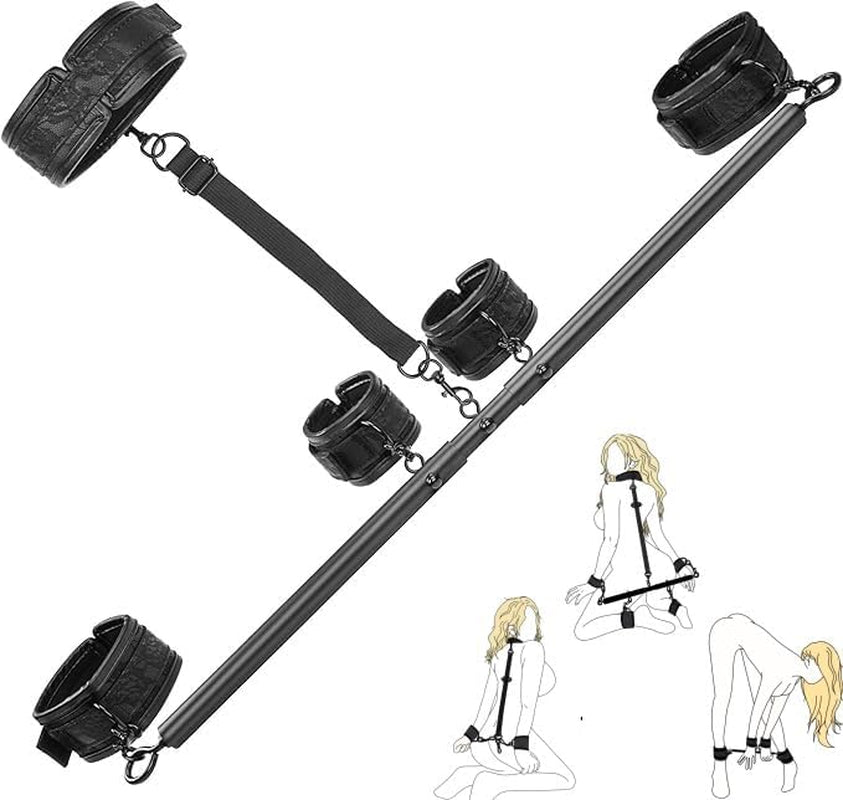 Kit de barra separadora BDSM de cuero sintético LeatherLock
