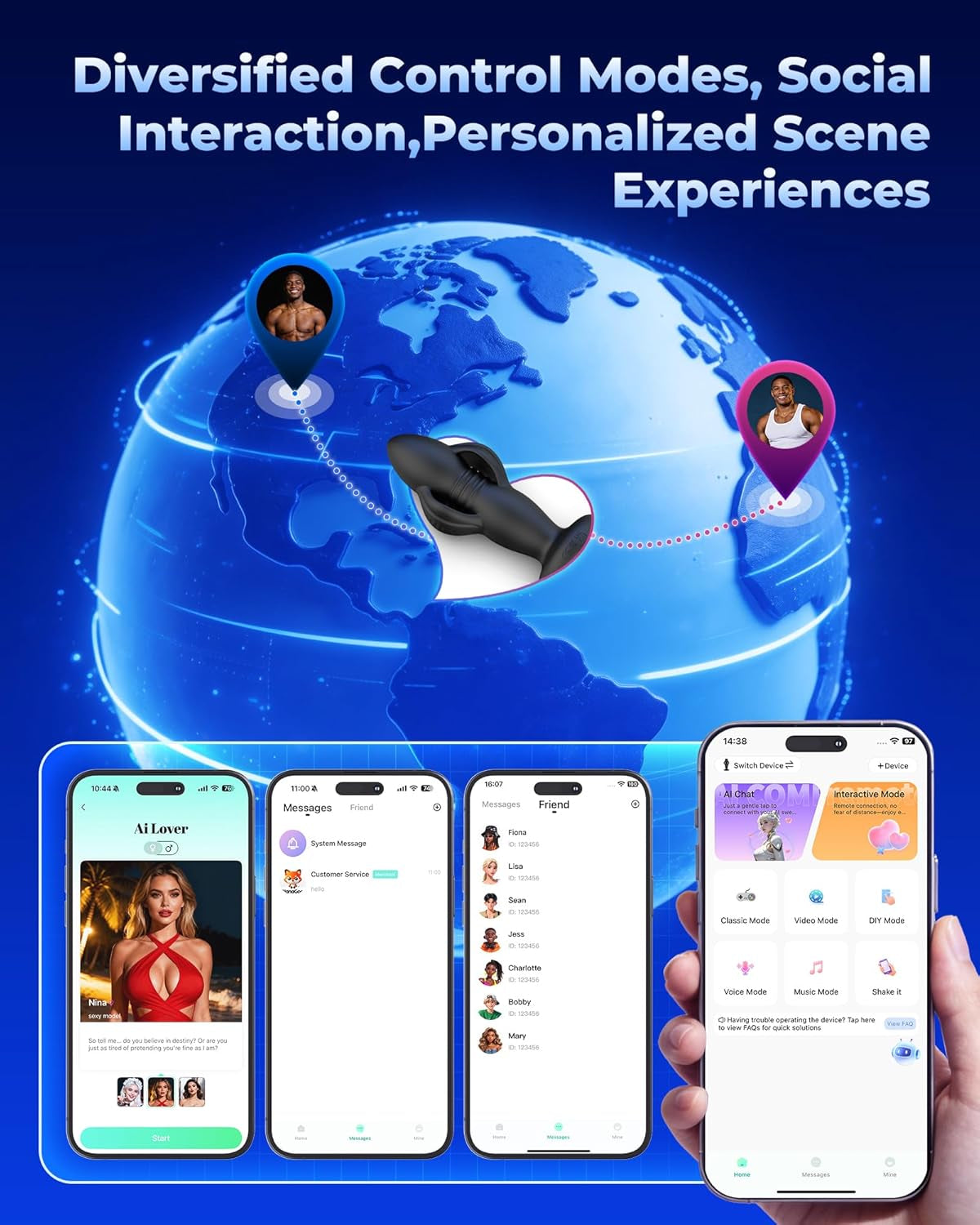 DeepWing AI App-Control Masajeador de próstata expandible