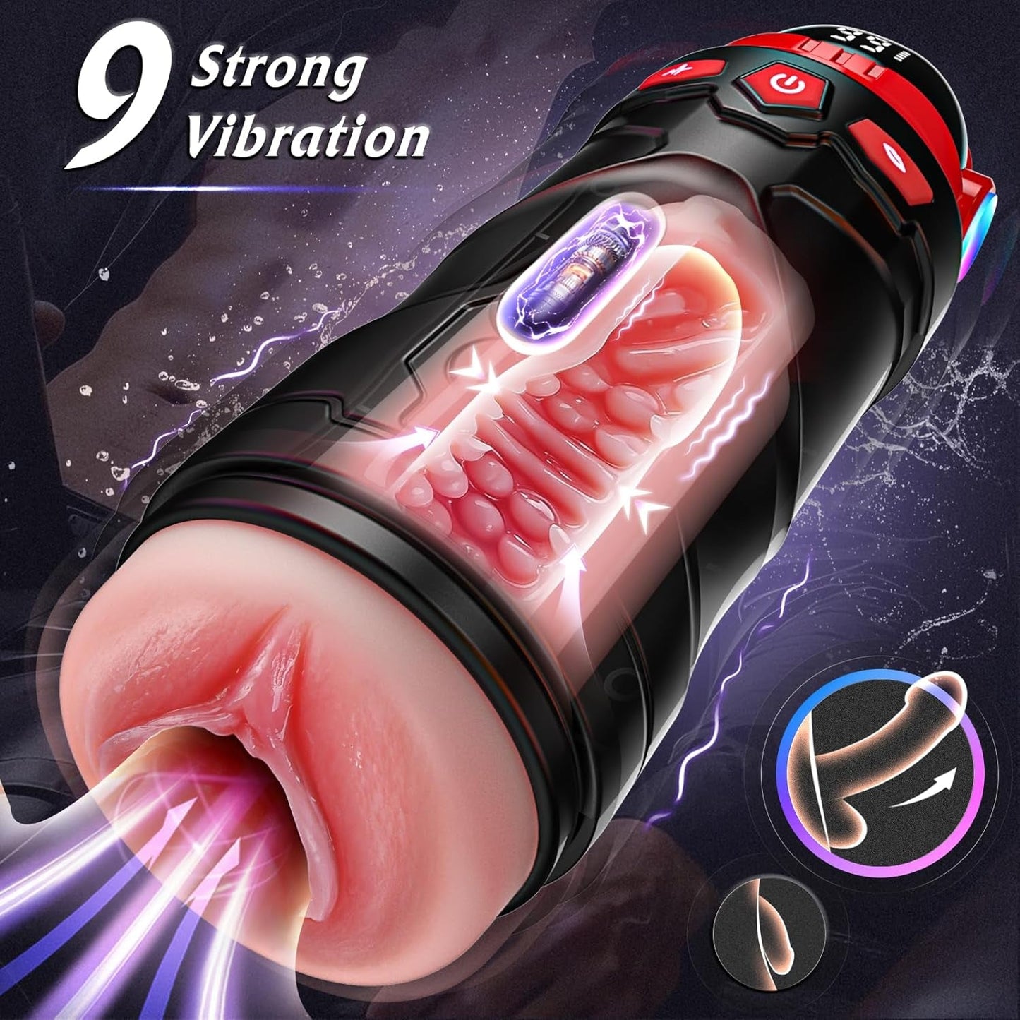 Bomba vibratoria para pene PulseForge Stroker con 2 fundas