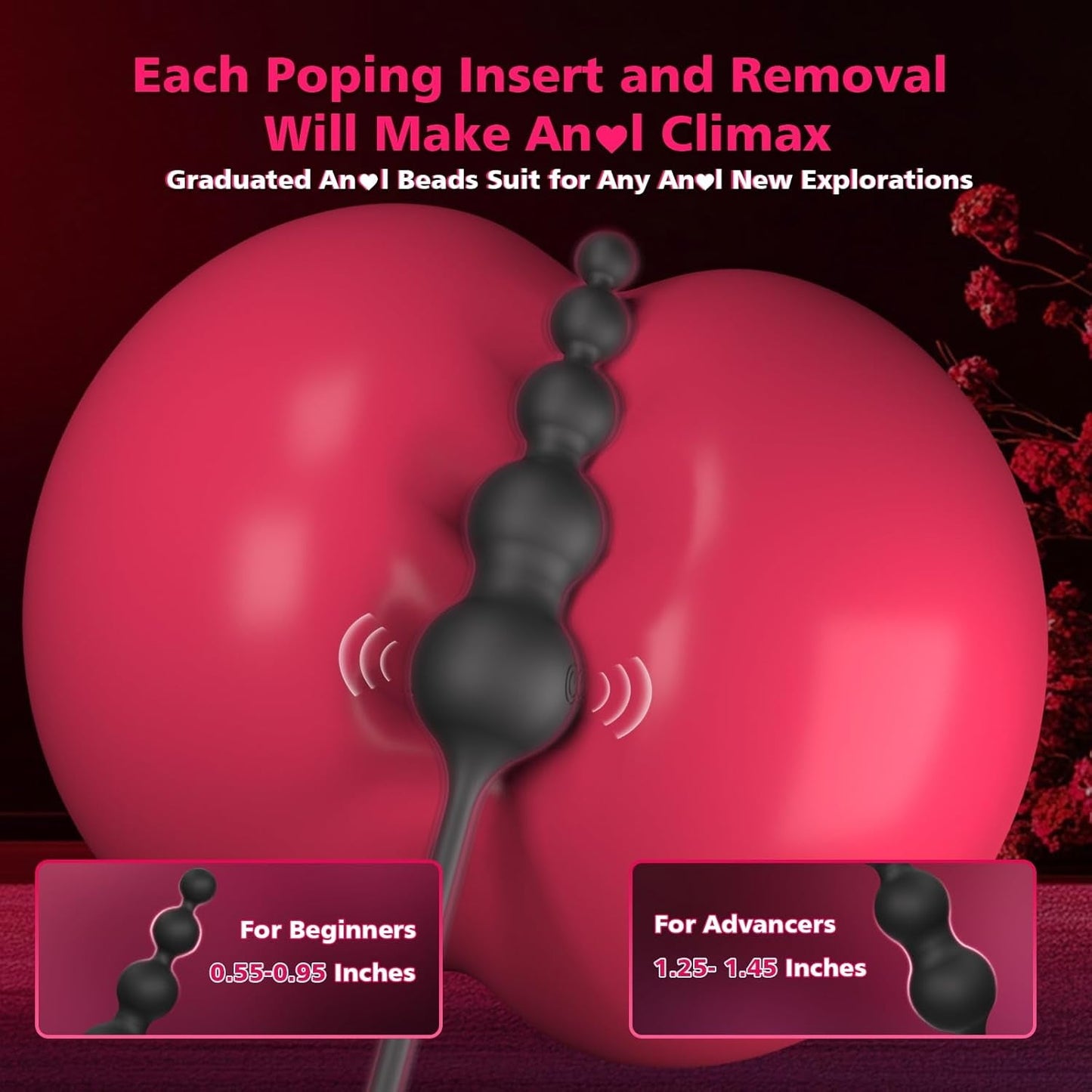 Anillo para el pene BeadCoreX con masajeador de próstata y cuentas, control remoto por aplicación, 9 modos