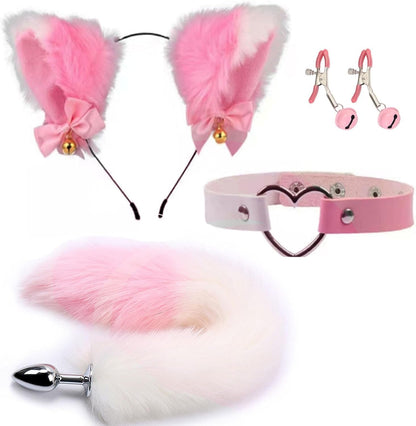 FoxFlare Fox Tail Anal Plug Set Collar Clamps Ears