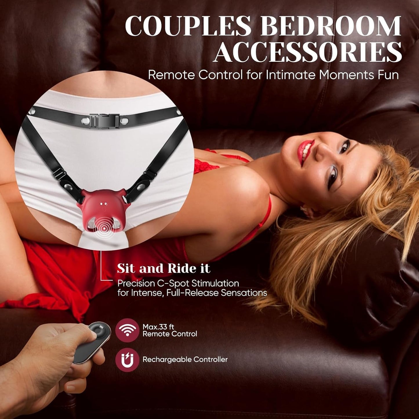 CrimsonControl Vibrador de Clítoris con Anillo para Pene y Arnés a Control Remoto