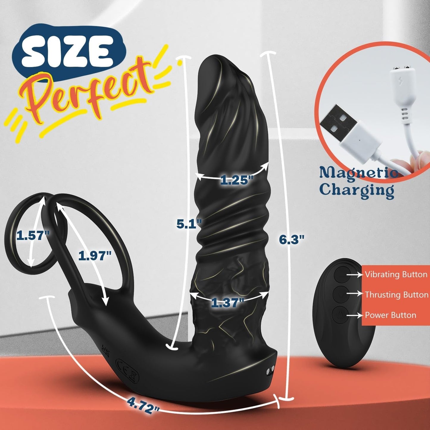 MaxThrust Masajeador prostático vibratorio con anillo para el pene y control remoto por aplicación