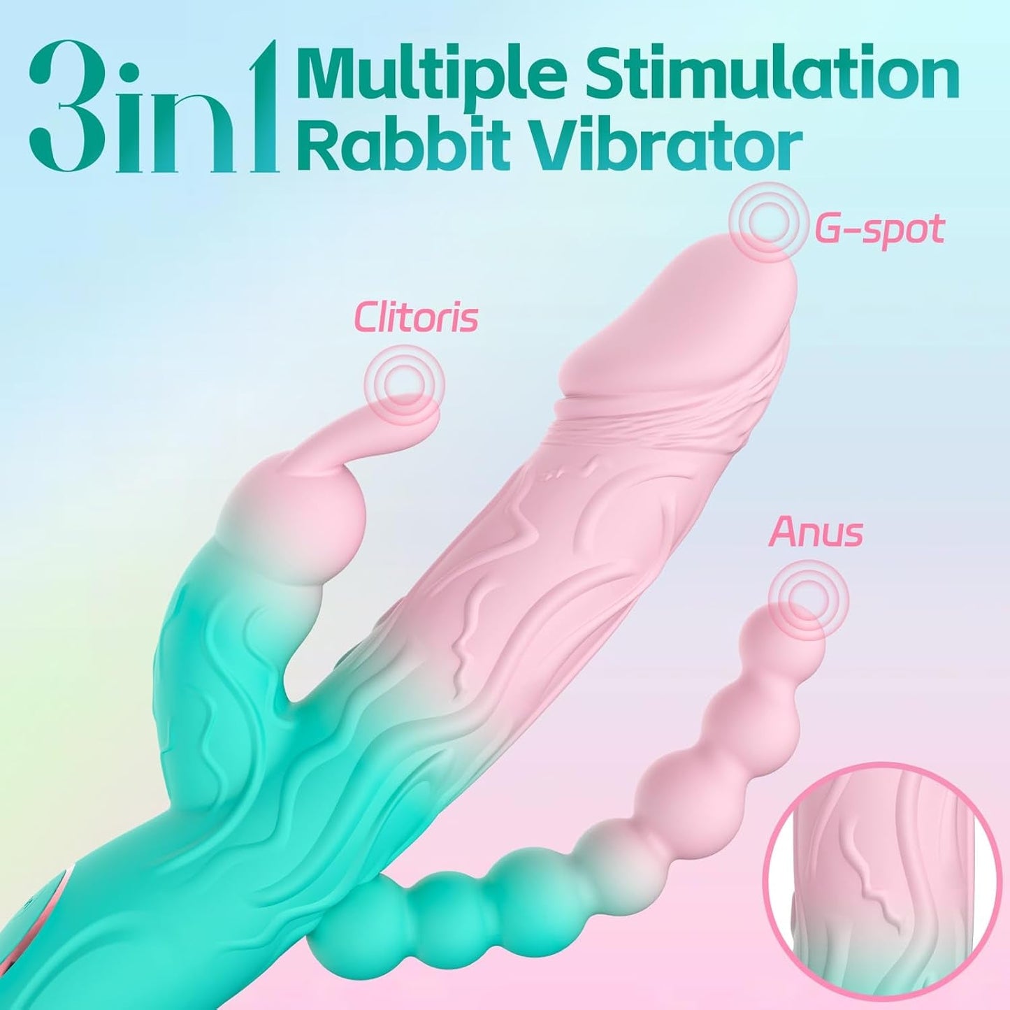 Vibrador de conejo 3 en 1 TriBloom con 20 modos y perlas, resistente al agua