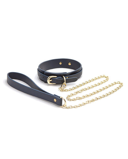 Collar y correa de vinilo Bondage Couture - Azul