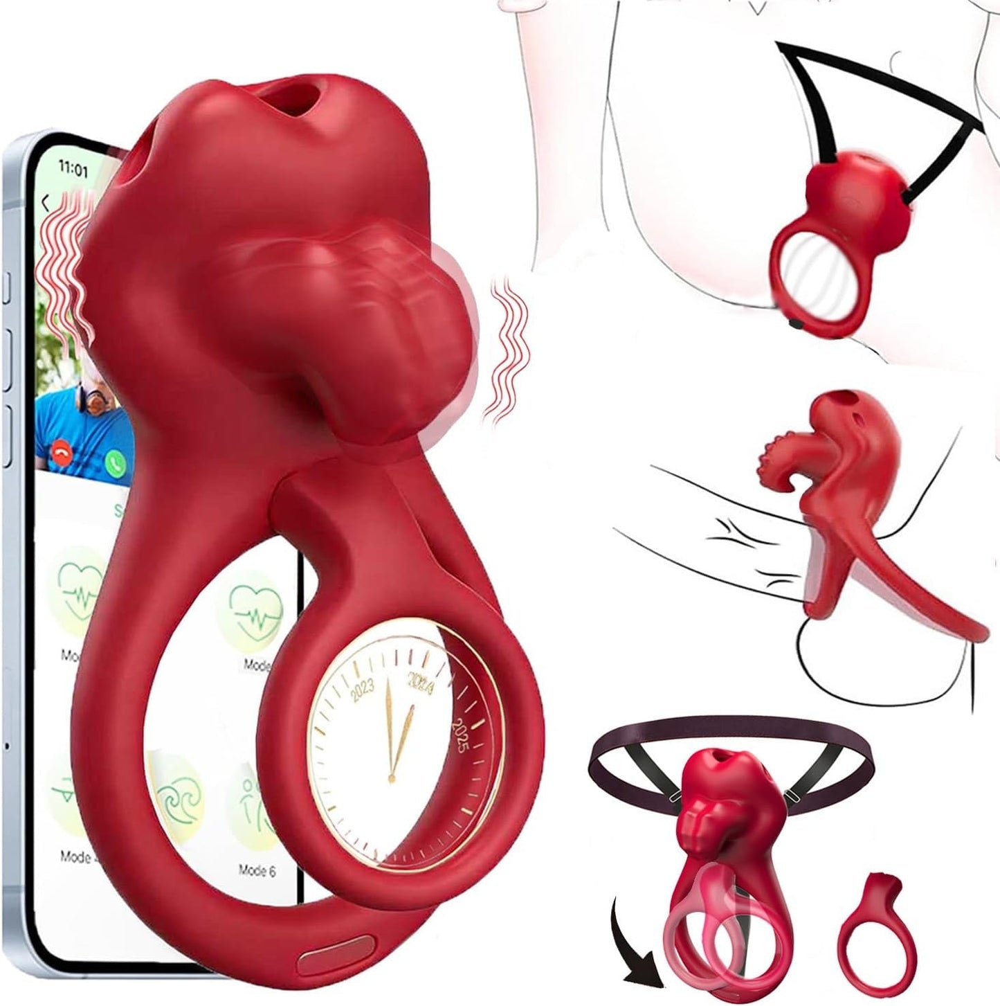 Anillo convertible CrimsonSwitch para pene y estimulador de clítoris con control por aplicación