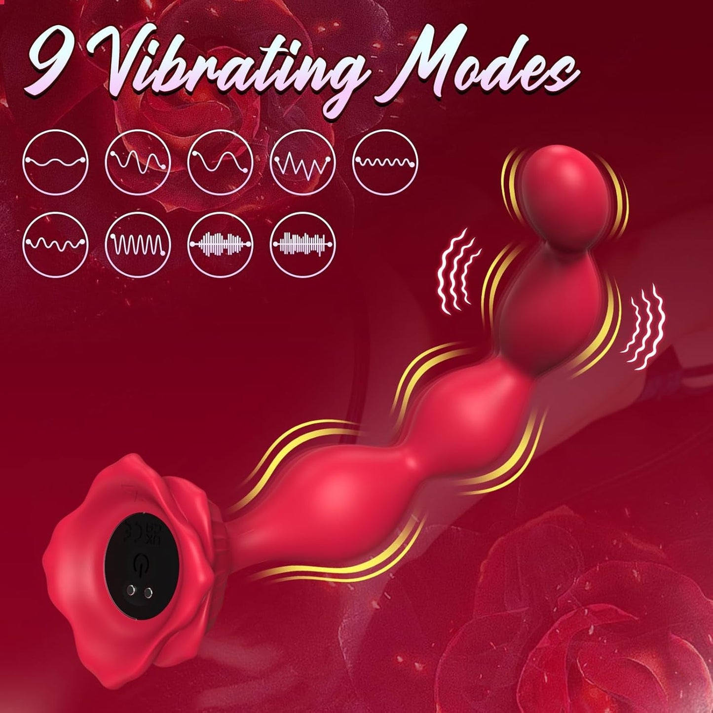 Vibrador de bolas anales CrimsonPetal de 7,8" con 9 modos