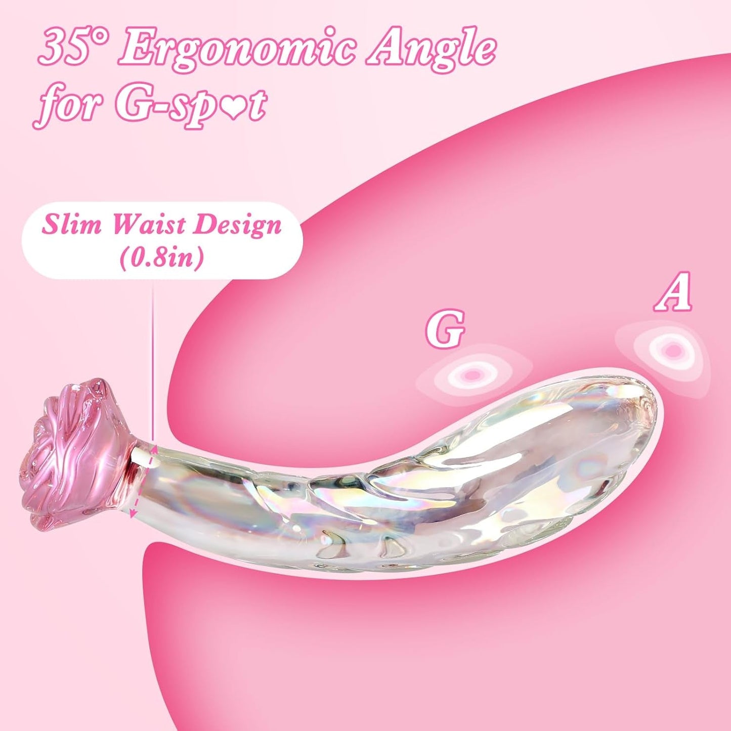 RoseGlass Dildo de cristal de 7.2" con arcoíris, tapón anal para punto G