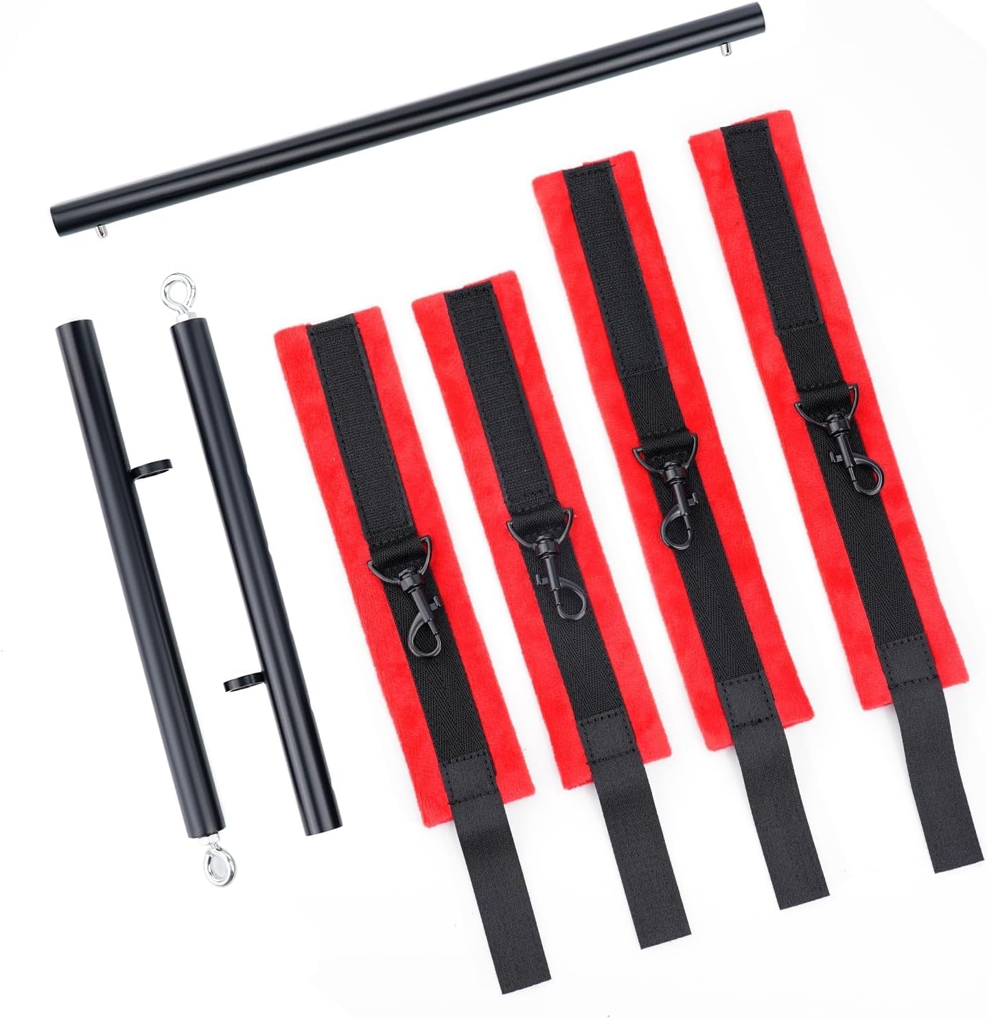 Barra separadora InfernoGrip rojo brillante con esposas peludas