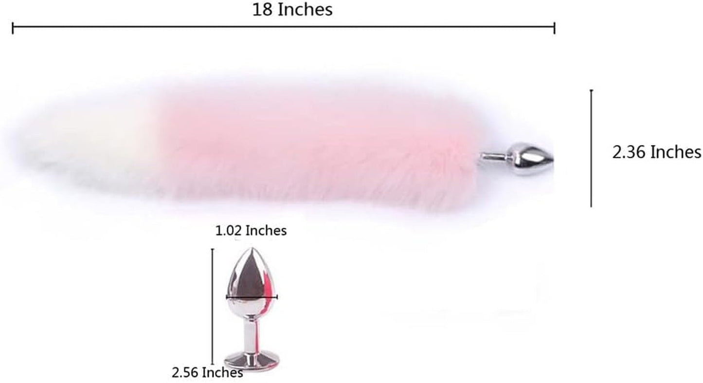 BlushFur Cola de Zorro Rosa y Blanca de 18" con Plug Anal de Acero