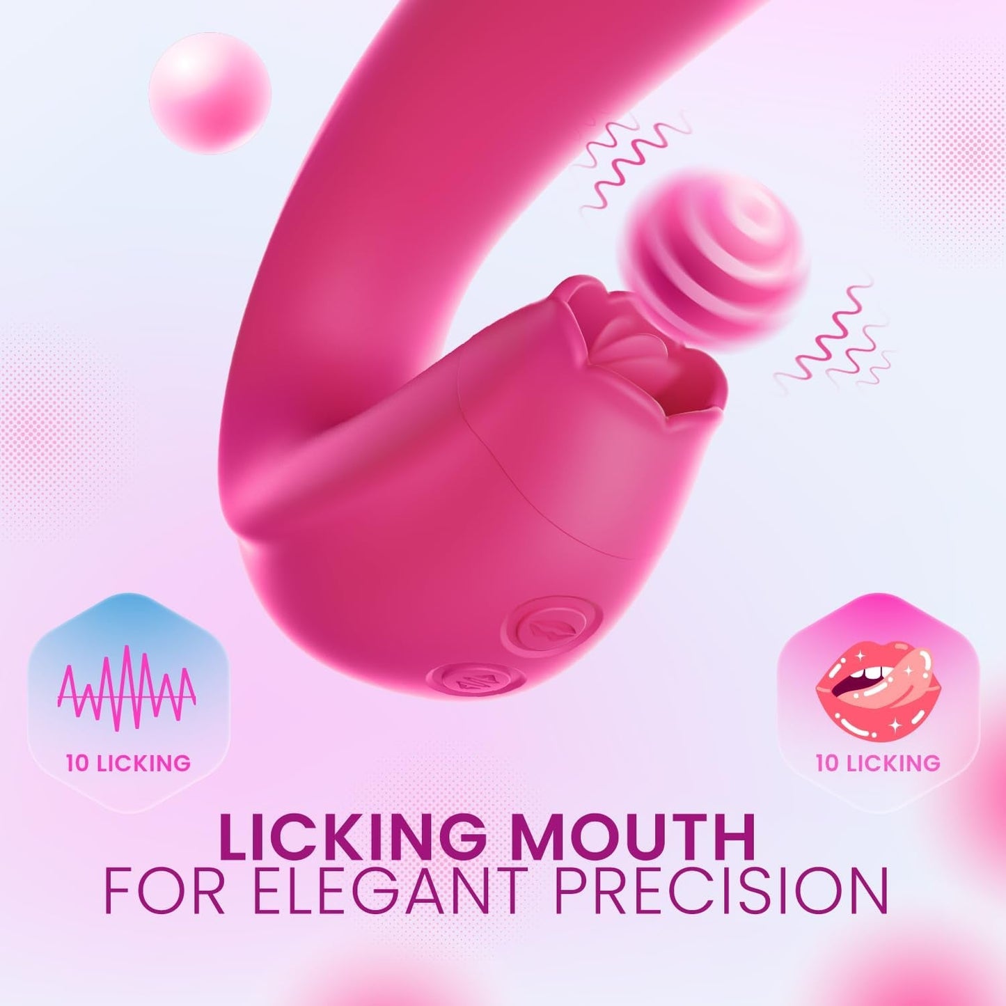 VelouraBloom Vibrador 4 en 1 de Rosas con Empuje y Lamido, con Bolas para Punto G