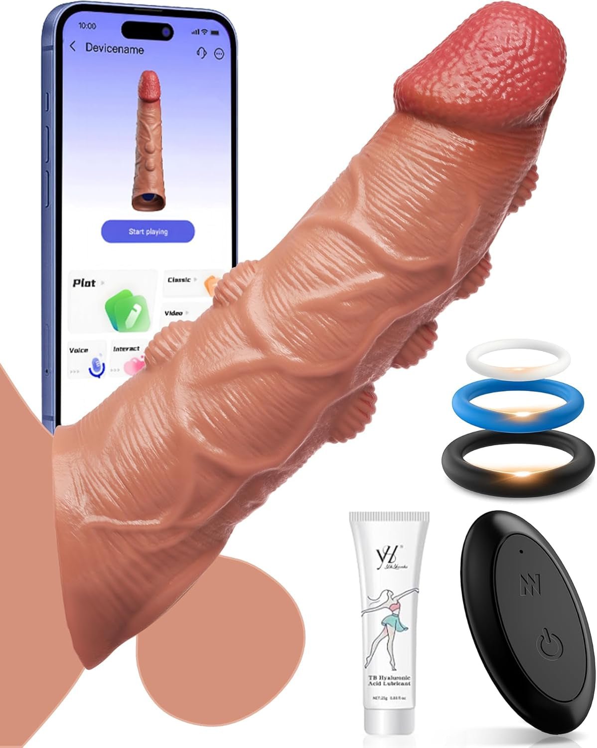 Manchon pénien SynexisX App Control 10 modes, anneau en silicone