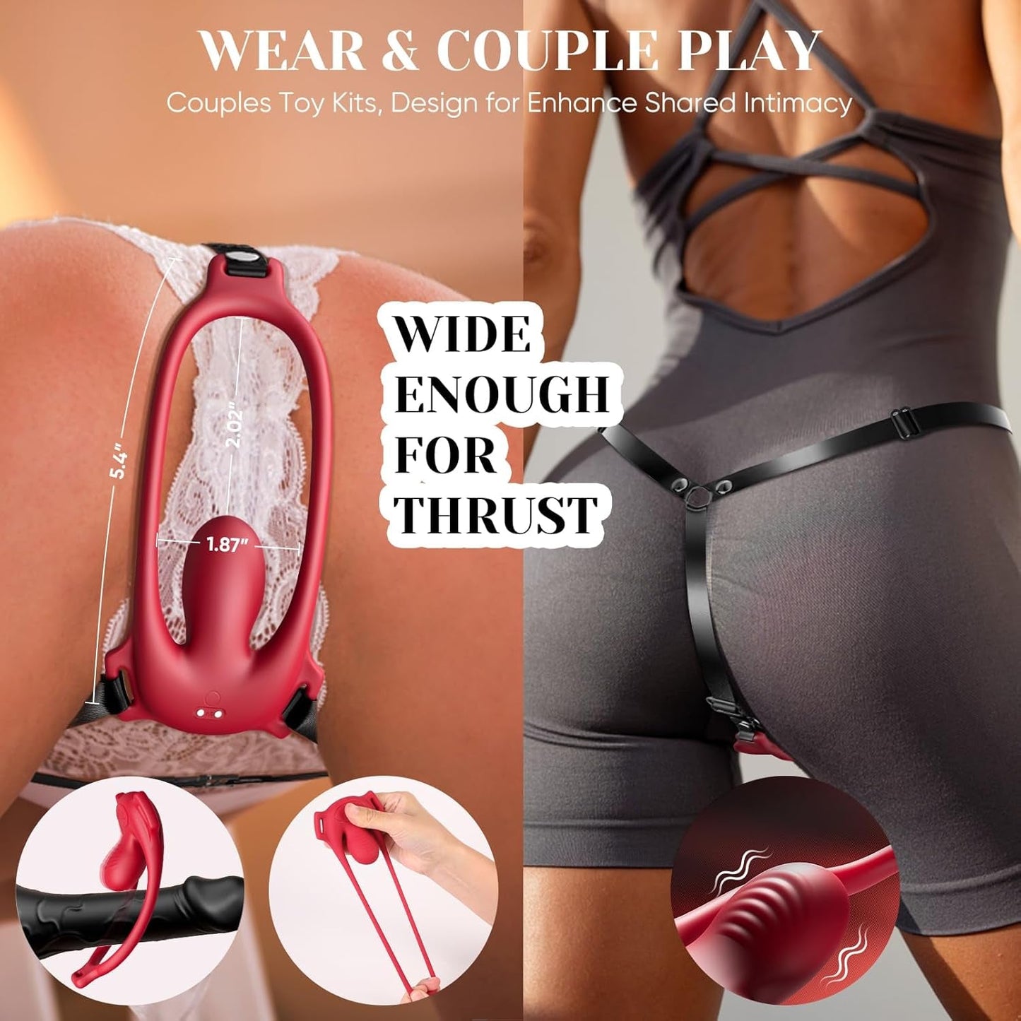 CrimsonControl Vibrador de Clítoris con Anillo para Pene y Arnés a Control Remoto