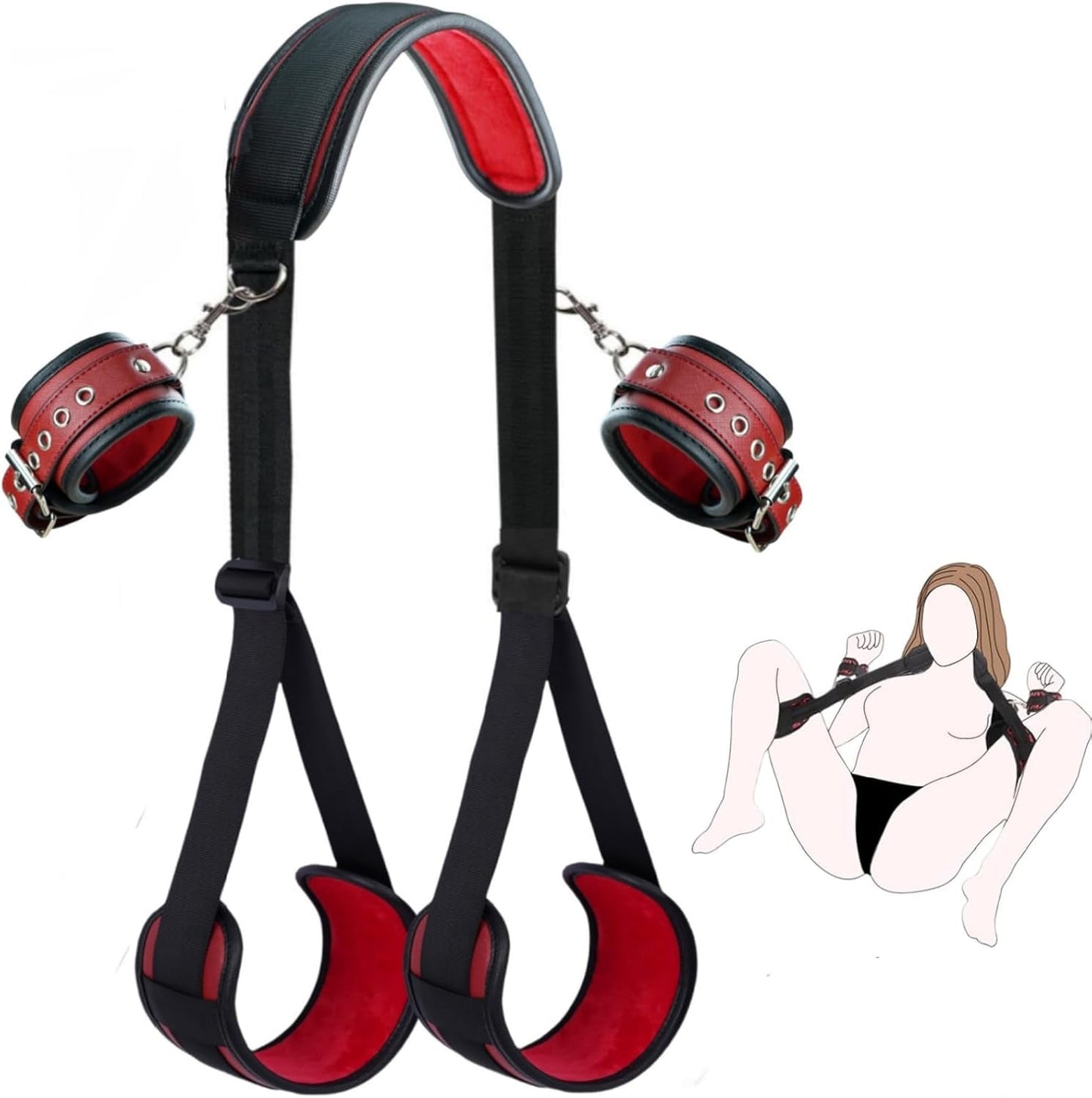 Kit BDSM PlushLock con correa de cuero de PU y puños
