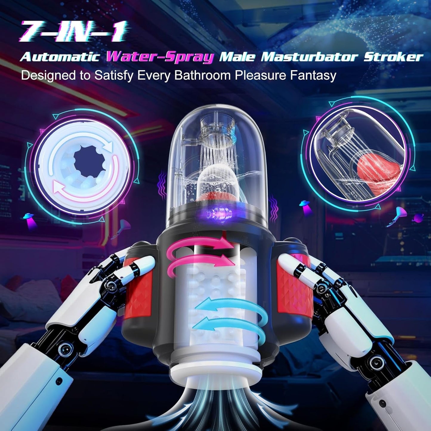HydroPulse 7-in-1 Water Spray Rotating Suction Male Masturbator