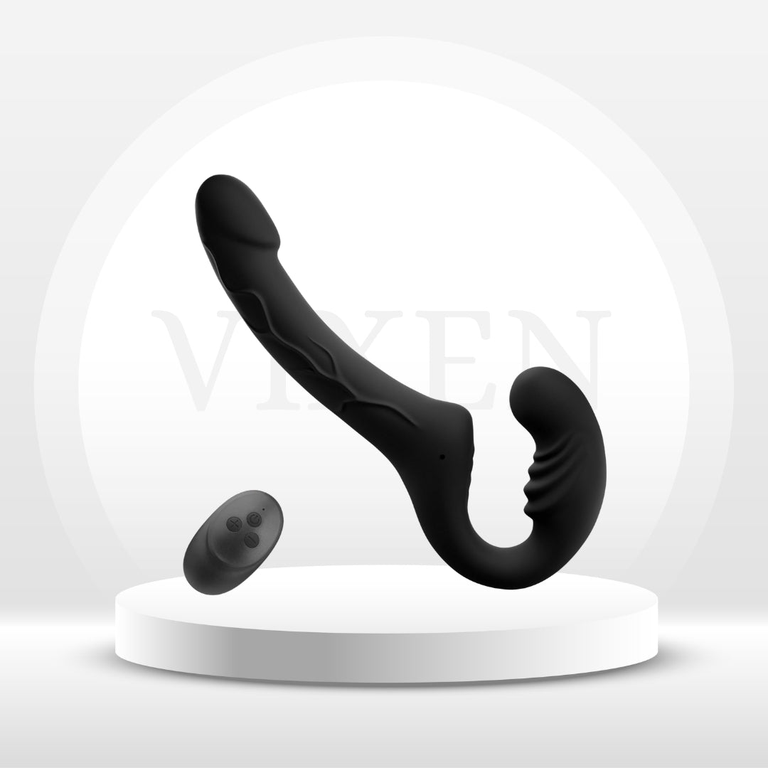 DuoCurve Vibrador con doble dildo sin tirantes con arnés