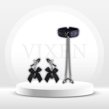 Juego de pinzas para pezones y collar BowBelle BDSM