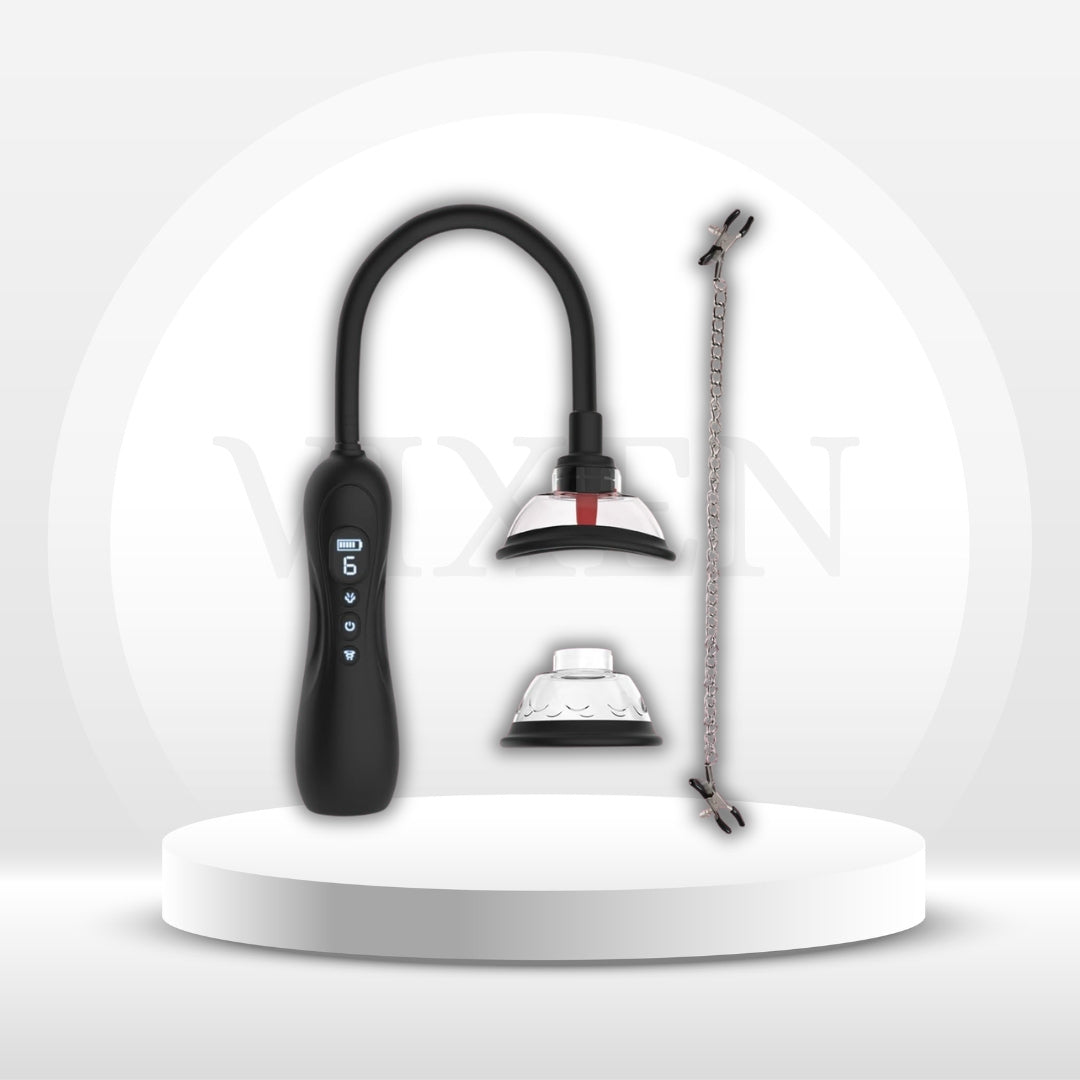 BlissPump Electric Pussy Pump with BDSM Nipple Clamps
