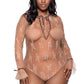 Plus Size Nude Elegant Long Sleeve Lace Teddy