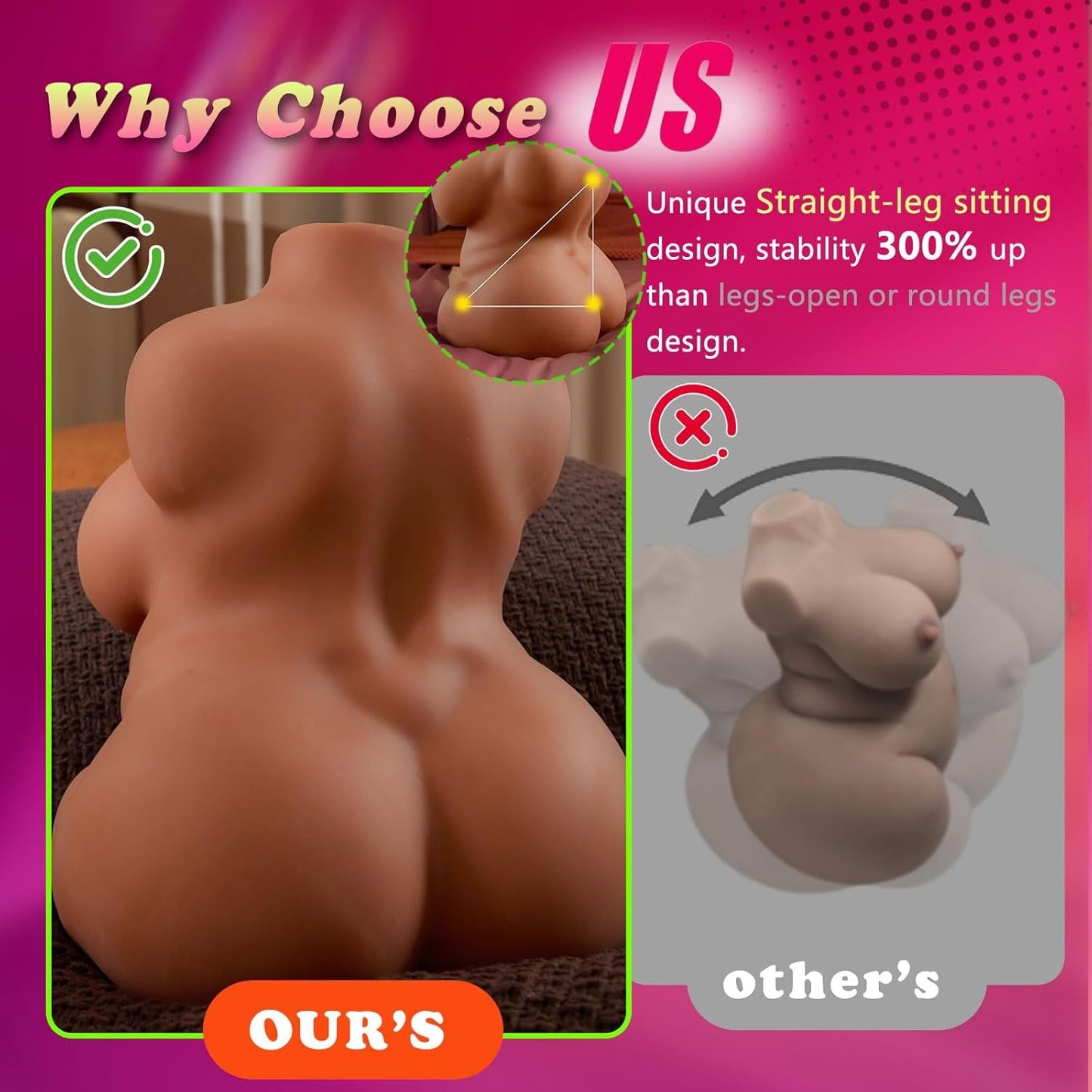 Muñeca sexual CurveLuxe BBW Torso marrón 3 en 1 de 4 kg
