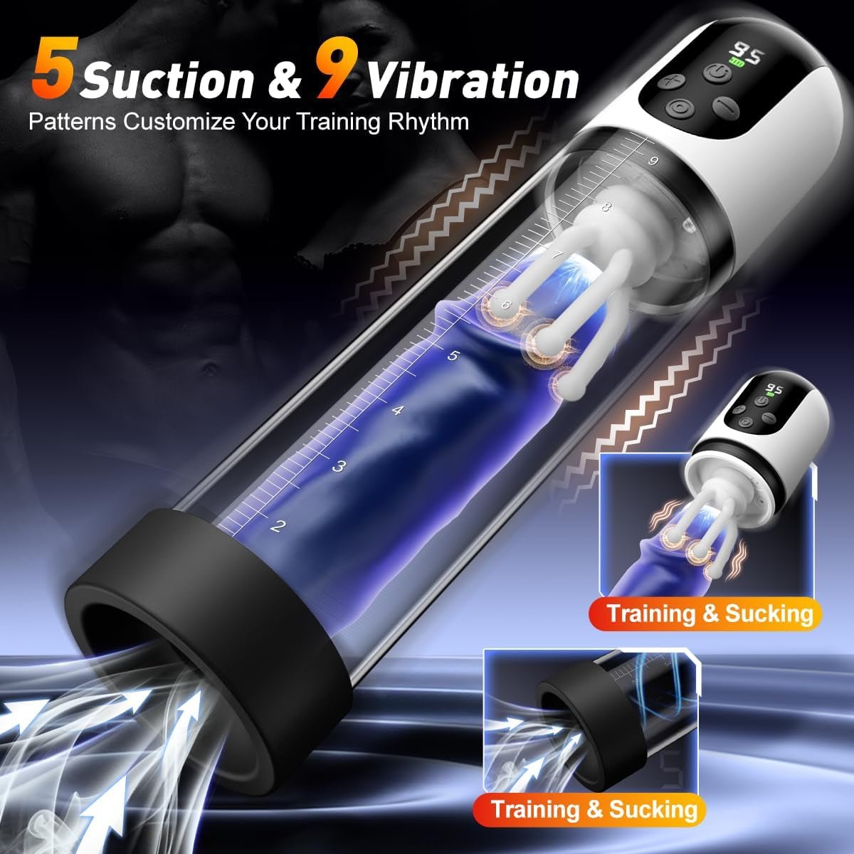 Bomba para el pene TriFlux 5 de succión 9 de vibración